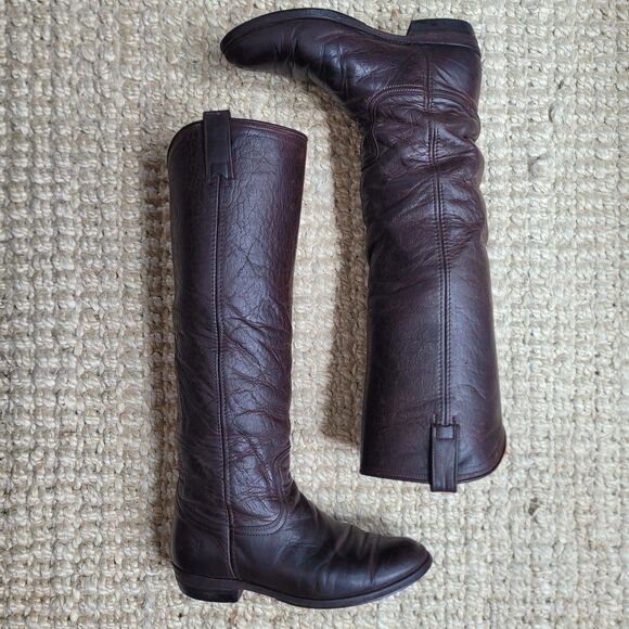 Frye Vintage Goodyear Welt Spain Dark Brown Leather Pull On Riding Roper Boots 8 - Picture 1 of 16